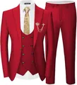 Elegante completo formale da uomo 3 pezzi rosso slim fit con blazer, gilet e pantaloni - Rosso