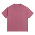 Heavyweight washed distressed T-shirt in vintage pink with ripped details - S / Tops / Ankora Red