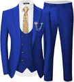 Abito tre pezzi da uomo blu reale slim fit con cravatta dorata e spilla di corona - Blu zaffiro