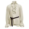 Classic vintage beige pirate shirt for men featuring ruffles and a lace-up neck design - S / Tops / Off White