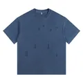 Heavyweight 260g distressed washed cotton t-shirt with ripped holes in vintage blue - S / Tops / Denim Blue