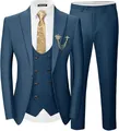Elegante abito da uomo 3 pezzi blu petrolio vestibilità slim con gilet e cravatta inclusi - Blu-Verde