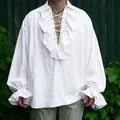 Chemise vintage à volants pour homme avec laçage et manches bouffantes en blanc - XXS / Haut (C106) / Blanc