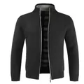 Men's knitted cardigan sweater with stand collar and plaid lining in dark grey - M / Tops / Black