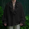 Chemise vintage noire à volants pour homme avec laçage et manches bouffantes médiévales - XXS / Haut (C106) / Noir