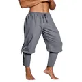 Détail d'un pantalon viking médiéval gris pour homme avec laçage à la cheville. - M / Bas / Gris