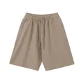 Minimalist khaki cotton vintage wash loose fit shorts for men with elastic drawstring waist - S / Bottoms / Khaki