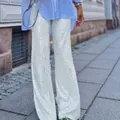 Stylish high-waisted silver sequined straight-leg trousers for party and casual wear - S / Silver