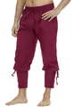 Gros plan sur le détail des lacets à la cheville de ce pantalon de pirate médiéval. - M / Bas / Bordeaux