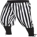 Detailansicht der gestreiften mittelalterlichen Wikinger-Piratenhose für Herren mit Schnürung. - M / Unterteile / Schwarz-weiße Streifen
