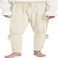 Detailansicht beige mittelalterliche Wikinger Piratenhose mit Schnürung an den Beinen - M / Unterteile / Aprikose