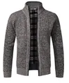 Men's casual zip-up knit cardigan sweater featuring a stand collar and plaid fleece lining - Coffee