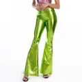 Pantaloni a zampa d'elefante metallizzati verde lime, finitura lucida e vita alta slim - Verde mela
