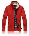 Men's casual red knitted zip-up cardigan sweater with stand collar and plaid lining - Orange