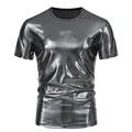 T-shirt da uomo argento metallizzato lucido a maniche corte e girocollo per feste - Taglia S / Top / Grigio scuro
