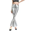 Stylish high waist silver metallic flare pants for women's fashionable party wear - S / Bottoms / Silver