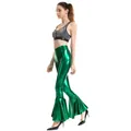 Stylish shiny green metallic high-waisted flared pants with wide leg design for women - S / Bottoms / Dark Green