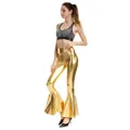 Women's shiny metallic gold high waisted flare pants with wide bell bottoms design - S / Bottoms / Gold