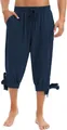 Detailansicht der dunkelblauen mittelalterlichen Wikingerhose aus Baumwollleinen. - M / Unterteile / Marineblau