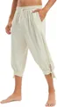 Detailansicht der Herren-Leinen-Caprihose mit dekorativer Knöchelschnürung im Wikinger-Stil - M / Unterteile / Caprihose / Aprikose