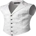 Detailed view of white medieval gothic vest with elegant jacquard pattern and buttons. - S / Tops / White