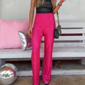 Vibrant hot pink sequin straight-leg trousers for a glamorous and stylish party look. - S / Rose Red