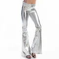 Pantaloni a zampa d'elefante metallizzati argento lucido da donna, vestibilità slim - Argento