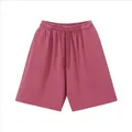 Vintage washed rose red heavy cotton drawstring shorts for men with distressed finish - S / Bottoms / Ankora Red