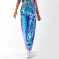 Holographic metallic jogger pants with blue-purple gradient for hip-hop streetwear style - Dichroic Blue