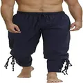 Pantaloni medievali vichinghi da pirata blu scuro con lacci alle caviglie da uomo. - Blu navy