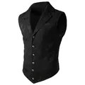Detailed view of the black jacquard pattern on a slim-fit men's lapel vest with buttons - M / Tops / Black