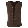 Vue détaillée du gilet médiéval marron à lacets avec œillets métalliques pour costumes. - S / Hauts / Brun Foncé