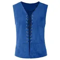 Gilet bleu de style Renaissance médiévale avec lacets sur le devant et œillets en métal - S / Hauts / Bleu