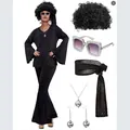 Conjunto de disfraz de fiesta disco de los 70 para mujer con top de lentejuelas y más - S / Top Y Pantalón / Lentejuelas Negras