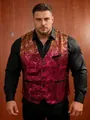 Men's stage performance vest with elegant magenta and gold gradient sequins for club wear - Rose Red