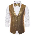 Close-up detail of a shimmering gold sequined vest for men's stage performance. - S / Tops / Gold