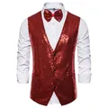Detailed view of shiny red sequined vest and matching bow tie for stage performance - Burgundy
