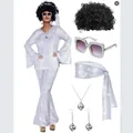 Completo costume da discoteca anni '70 da donna in argento con parrucca e accessori - Maglia Argentata