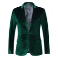 Hochwertiger dunkelgrüner Samt-Blazer für Herren mit schickem Paisley-Muster im Innenfutter - M / Oberteile / Grün