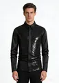 Professional studio shot of a men's black sequined long-sleeved shirt for nightclub dance - Black