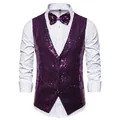 Close-up of shiny purple sequin vest and matching bow tie for stage performance - S / Tops / Purple