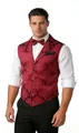 Close-up detail showing the red floral damask pattern on vintage gothic men's waistcoat - M / Tops / Red