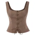 Gilet corset de la Renaissance médiévale en daim marron avec lacets sur le devant - S / Hauts / Marron