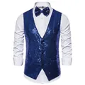 Close-up of blue sequined vest and matching bowtie for men's stage performance - S / Tops / Blue