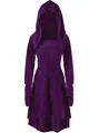Vista detallada del vestido gótico morado con capucha y cordones en cintura. - S / Top Y Pantalón / Púrpura