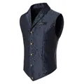 Ανδρικό γιλέκο κοστουμιού slim fit με ζακάρ λαχούρι και πέτο σε κλασική γραμμή - S / Tops / Ναυτικό μπλε