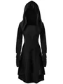Vestido gótico negro con capucha y cintura tipo corsé con cordones y dobladillo - S / Top Y Pantalón / Negro