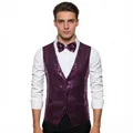 Men's purple sequin vest and bow tie set for stage performances and formal events. - S / Tops / Purple