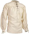 Chemise médiévale de la Renaissance pour hommes avec manches longues à lacets en blanc crème - S / Hauts / Abricot