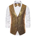 Gilet à paillettes dorées brillantes pour homme pour spectacle et fête - XS / Hauts / Or
